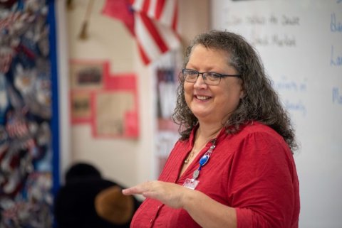 Wendy Peers in her classroom